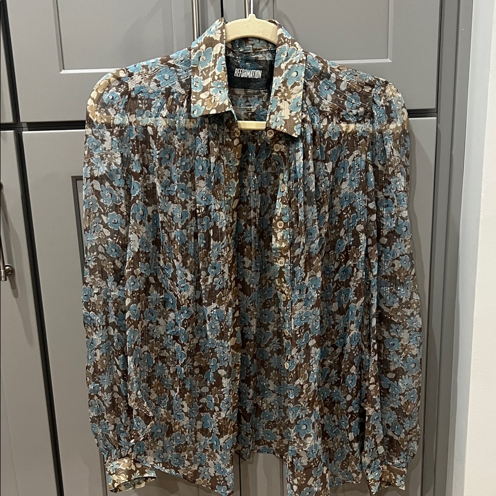 Reformation Floral Button-Up Blouse